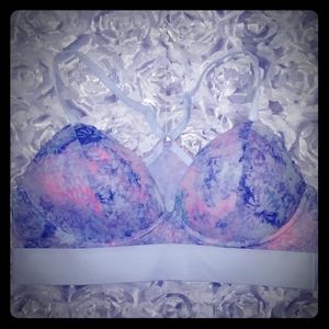 PINK lace floral underwire crossback bra